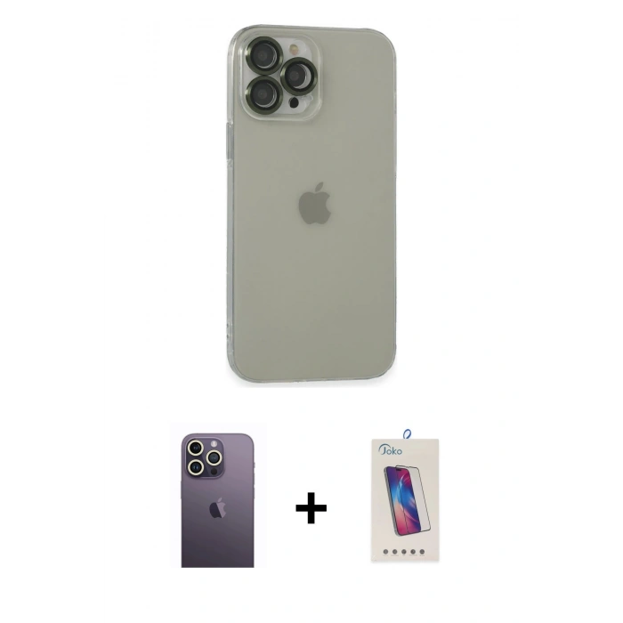 MARSİLYAN™- iPhone 13 Pro Max Kılıf Ufuk Minimal Özel Seri - Siyah Joko 5D Cam + Neon Fosforlu Kamera Lens - BZ