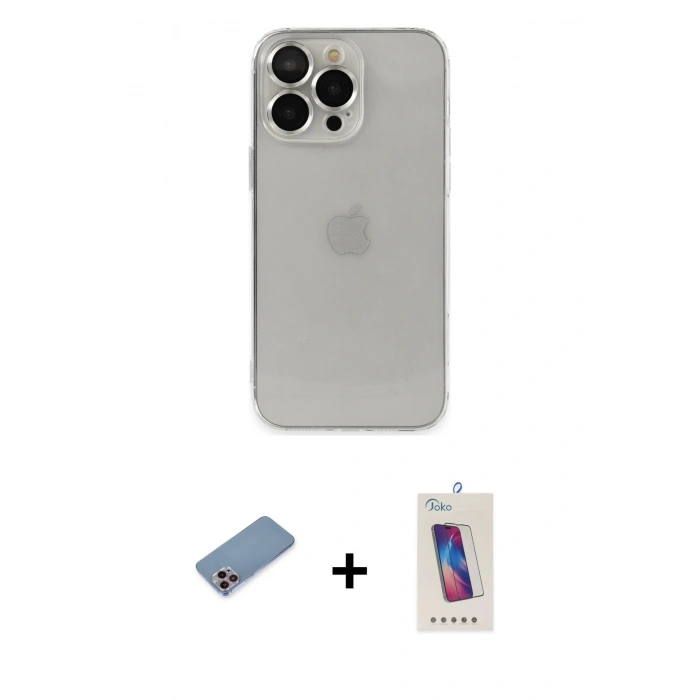 MARSİLYAN™- iPhone 13 Pro Max Kılıf Ufuk Minimal Özel Seri - Siyah Joko 5D Cam + Shine Kamera Lens Koruma Cam - PE