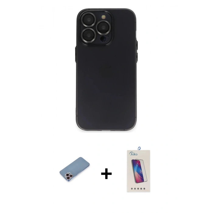 MARSİLYAN™- iPhone 13 Pro Max Kılıf Ufuk Minimal Özel Seri - Siyah Joko 5D Cam + Shine Kamera Lens Koruma Cam - PE