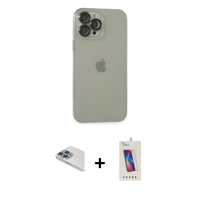 MARSİLYAN™- iPhone 13 Pro Max Kılıf Ufuk Minimal Özel Seri - Siyah Joko 5D Cam + Pers Alüminyum Kamera Lens - SABE