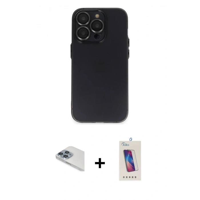 MARSİLYAN™- iPhone 13 Pro Max Kılıf Ufuk Minimal Özel Seri - Siyah Joko 5D Cam + Pers Alüminyum Kamera Lens - SABE