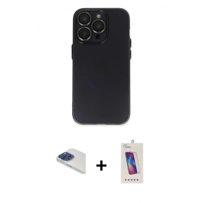 MARSİLYAN™- iPhone 13 Pro Max Kılıf Ufuk Minimal Özel Seri - Siyah Joko 5D Cam + Pers Alüminyum Kamera Lens - LT