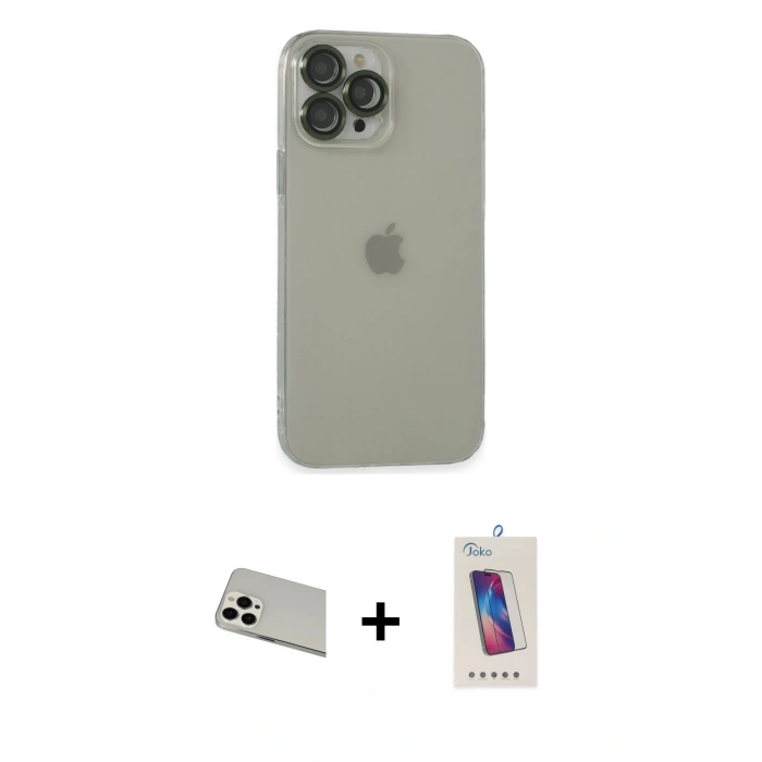 MARSİLYAN™- iPhone 13 Pro Max Kılıf Ufuk Minimal Özel Seri - Siyah Joko 5D Cam + Rainbow Kamera Lens Koruma Cam - BZ