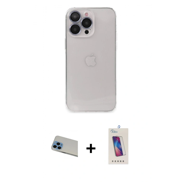 MARSİLYAN™- iPhone 13 Pro Max Kılıf Ufuk Minimal Özel Seri - Siyah Joko 5D Cam + Rainbow Kamera Lens Koruma Cam - MI