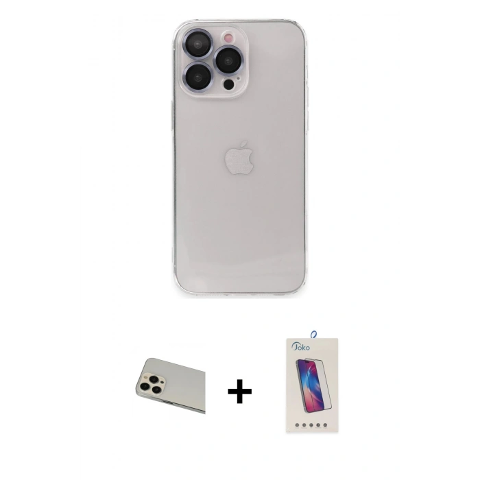 MARSİLYAN™- iPhone 13 Pro Max Kılıf Ufuk Minimal Özel Seri - Siyah Joko 5D Cam + Rainbow Kamera Lens Koruma Cam - REGD