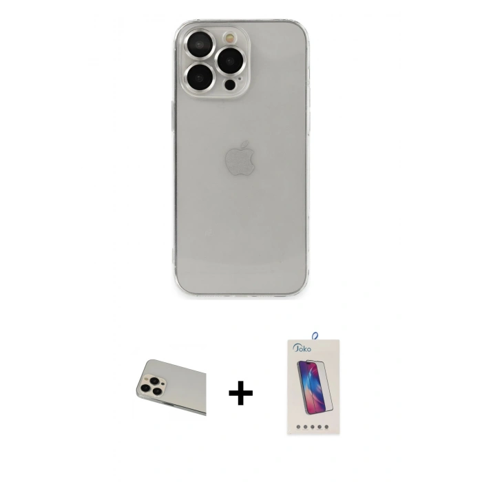 MARSİLYAN™- iPhone 13 Pro Max Kılıf Ufuk Minimal Özel Seri - Siyah Joko 5D Cam + Rainbow Kamera Lens Koruma Cam - REGD
