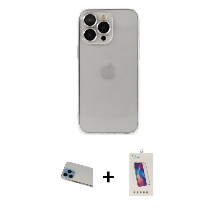 MARSİLYAN™- iPhone 13 Pro Max Kılıf Ufuk Minimal Özel Seri - Siyah Joko 5D Cam + Rainbow Kamera Lens Koruma Cam - MI