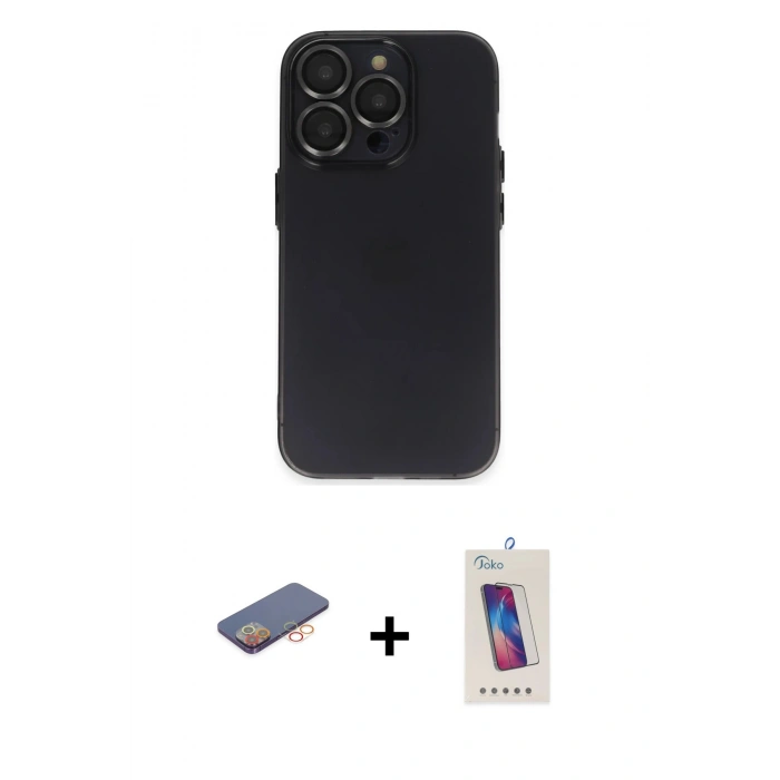 MARSİLYAN™- iPhone 13 Pro Max Kılıf Ufuk Minimal Özel Seri - Siyah Joko 5D Cam + Renkli Kamera Lens Koruma Cam - TU
