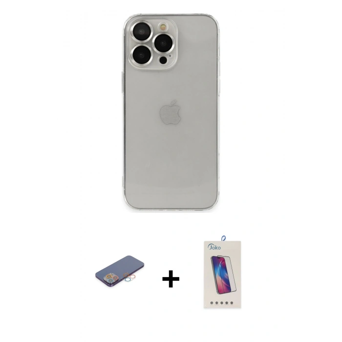 MARSİLYAN™- iPhone 13 Pro Max Kılıf Ufuk Minimal Özel Seri - Siyah Joko 5D Cam + Renkli Kamera Lens Koruma Cam - PE