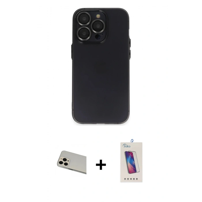 MARSİLYAN™- iPhone 13 Pro Max Kılıf Ufuk Minimal Özel Seri - Siyah Joko 5D Cam + Rainbow Kamera Lens Koruma Cam - REGD