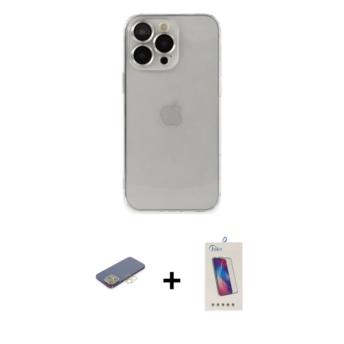 MARSİLYAN™- iPhone 13 Pro Max Kılıf Ufuk Minimal Özel Seri - Siyah Joko 5D Cam + Renkli Kamera Lens Koruma Cam - SI