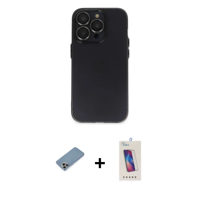 MARSİLYAN™- iPhone 13 Pro Max Kılıf Ufuk Minimal Özel Seri - Siyah Joko 5D Cam + Shine Kamera Lens Koruma Cam - GI