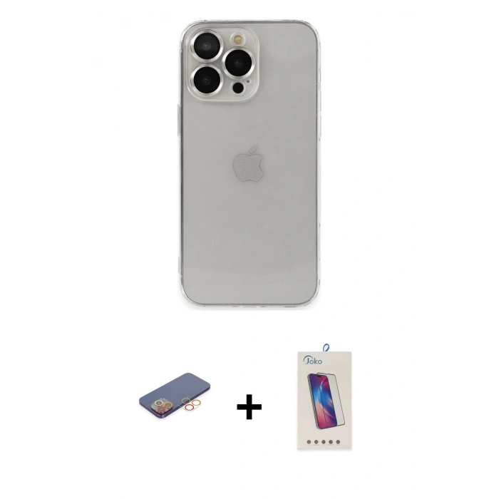 MARSİLYAN™- iPhone 13 Pro Max Kılıf Ufuk Minimal Özel Seri - Siyah Joko 5D Cam + Renkli Kamera Lens Koruma Cam - TU