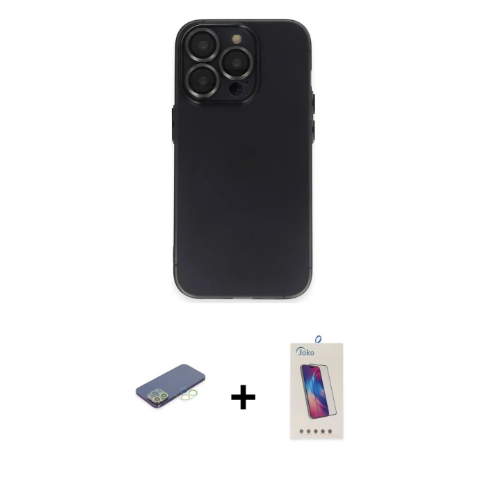 MARSİLYAN™- iPhone 13 Pro Max Kılıf Ufuk Minimal Özel Seri - Siyah Joko 5D Cam + Renkli Kamera Lens Koruma Cam - YL