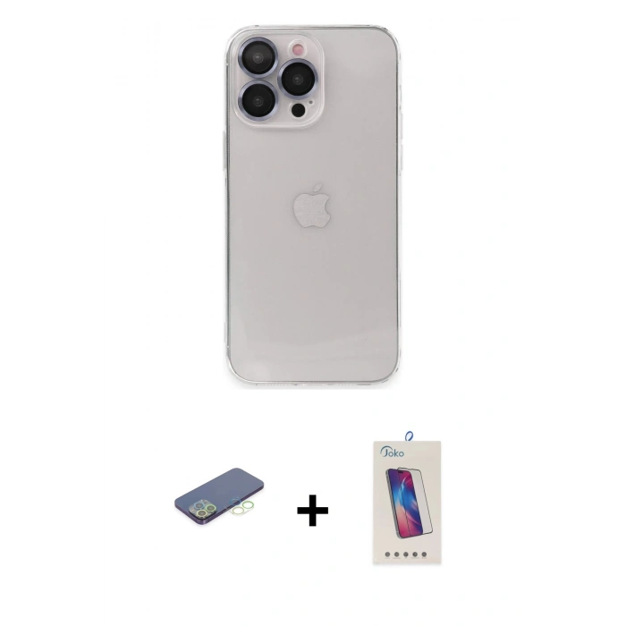 MARSİLYAN™- iPhone 13 Pro Max Kılıf Ufuk Minimal Özel Seri - Siyah Joko 5D Cam + Renkli Kamera Lens Koruma Cam - YL