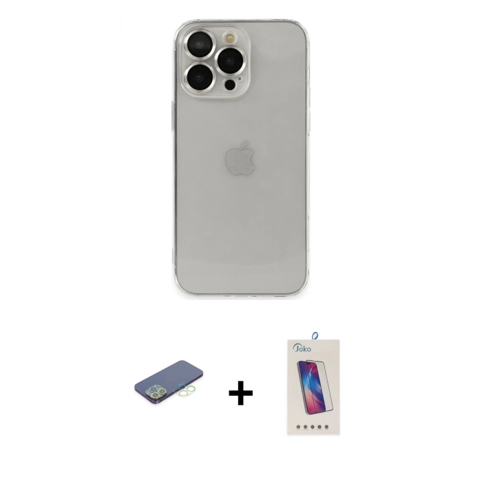 MARSİLYAN™- iPhone 13 Pro Max Kılıf Ufuk Minimal Özel Seri - Siyah Joko 5D Cam + Renkli Kamera Lens Koruma Cam - YL