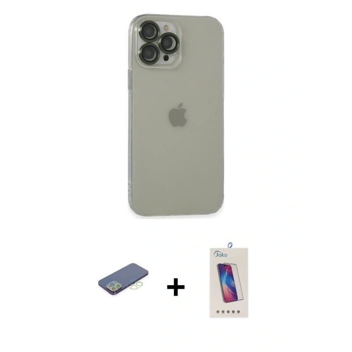 MARSİLYAN™- iPhone 13 Pro Max Kılıf Ufuk Minimal Özel Seri - Siyah Joko 5D Cam + Renkli Kamera Lens Koruma Cam - YL