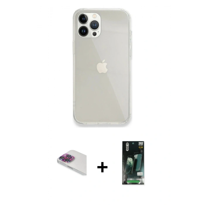 MARSİLYAN™- iPhone 13 Pro Max Kılıf Vadi Asil Prime - Şeffaf 360 Full Body Arka Koruyucu + Gökkuşağı Pers Alüminyum Kamera Lens