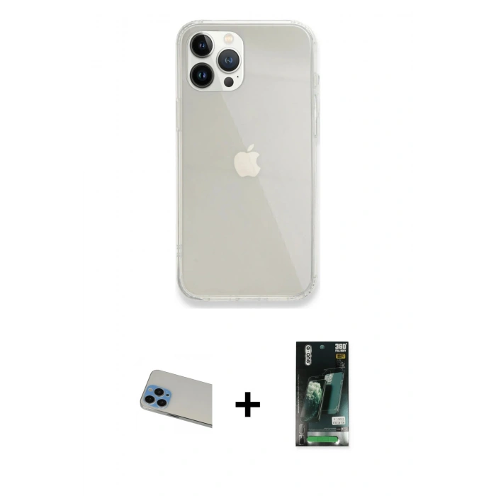 MARSİLYAN™- iPhone 13 Pro Max Kılıf Vadi Asil Prime - Şeffaf 360 Full Body Arka Koruyucu + Rainbow Kamera Lens Koruma Cam - MI