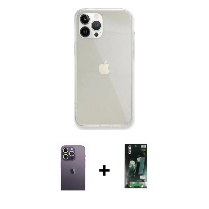 MARSİLYAN™- iPhone 13 Pro Max Kılıf Vadi Asil Prime - Şeffaf 360 Full Body Arka Koruyucu + Neon Fosforlu Kamera Lens - BZ