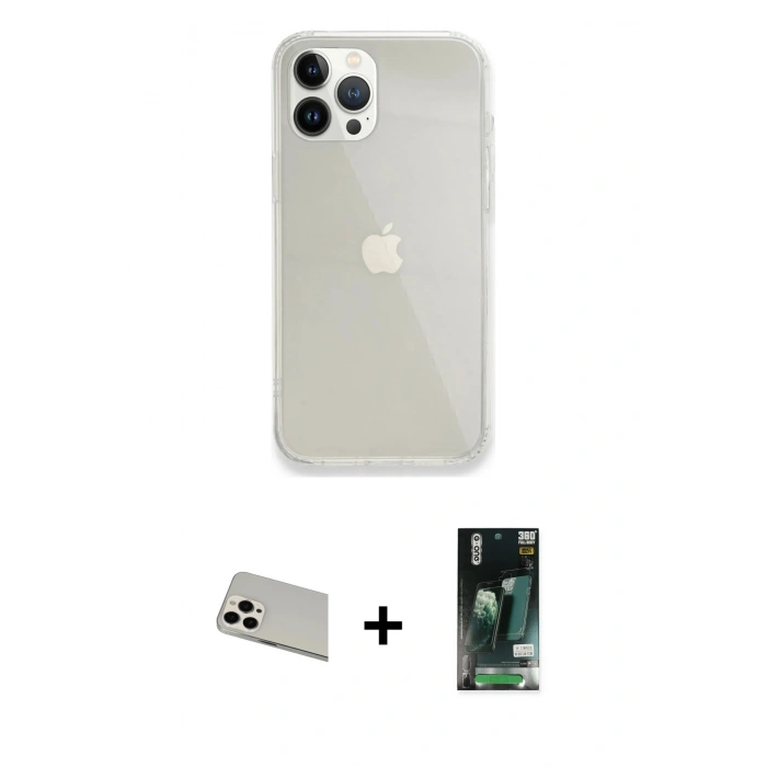 MARSİLYAN™- iPhone 13 Pro Max Kılıf Vadi Asil Prime - Şeffaf 360 Full Body Arka Koruyucu + Rainbow Kamera Lens Koruma Cam - BZ