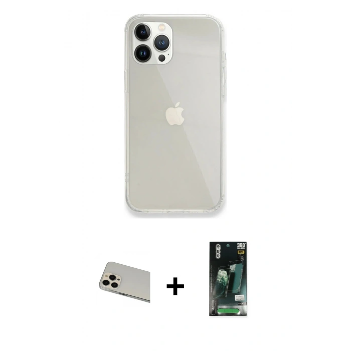 MARSİLYAN™- iPhone 13 Pro Max Kılıf Vadi Asil Prime - Şeffaf 360 Full Body Arka Koruyucu + Rainbow Kamera Lens Koruma Cam - REGD