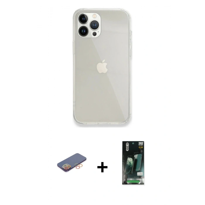 MARSİLYAN™- iPhone 13 Pro Max Kılıf Vadi Asil Prime - Şeffaf 360 Full Body Arka Koruyucu + Renkli Kamera Lens Koruma Cam - TU