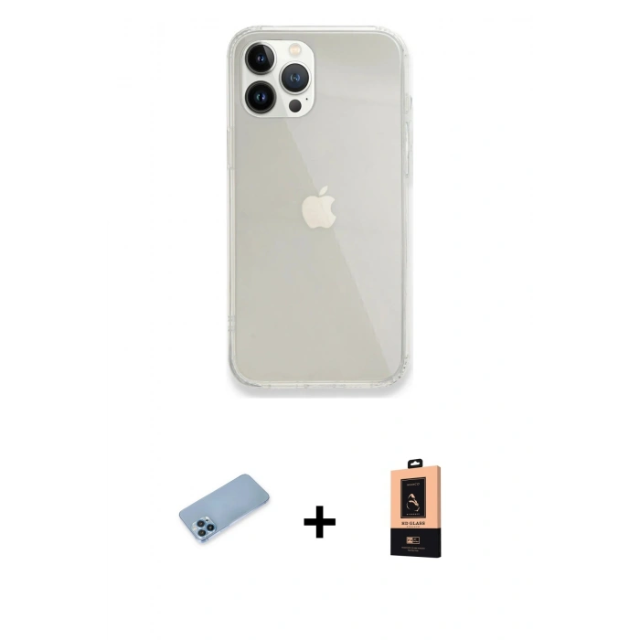 MARSİLYAN™- iPhone 13 Pro Max Kılıf Vadi Asil Prime - Şeffaf Maxco Cam Ekran Koruyucu + Mavi Shine Kamera Lens Koruma Cam