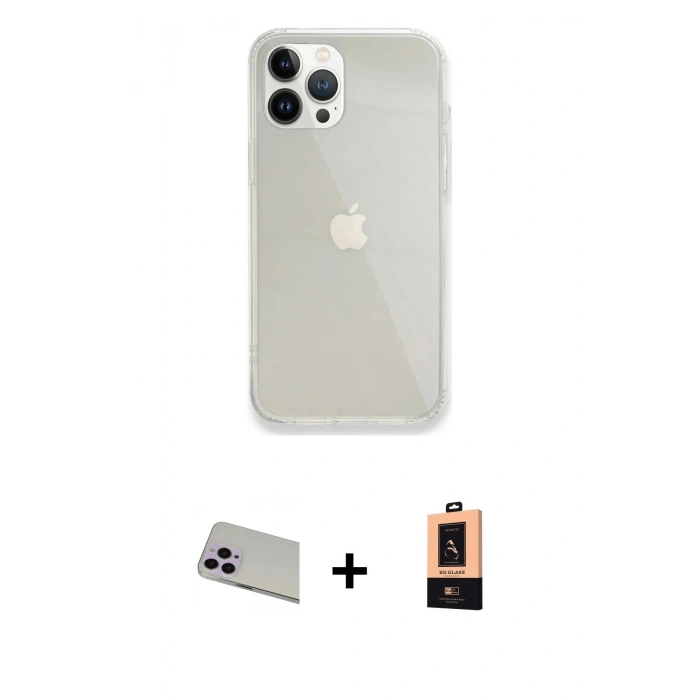 MARSİLYAN™- iPhone 13 Pro Max Kılıf Vadi Asil Prime - Şeffaf Maxco Cam Ekran Koruyucu + Mor Rainbow Kamera Lens Koruma Cam