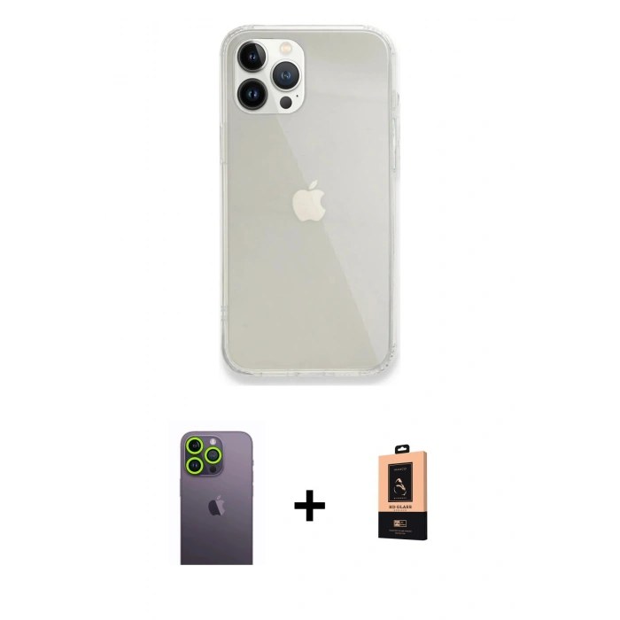 MARSİLYAN™- iPhone 13 Pro Max Kılıf Vadi Asil Prime - Şeffaf Maxco Cam Ekran Koruyucu + Neon Fosforlu Kamera Lens - YL
