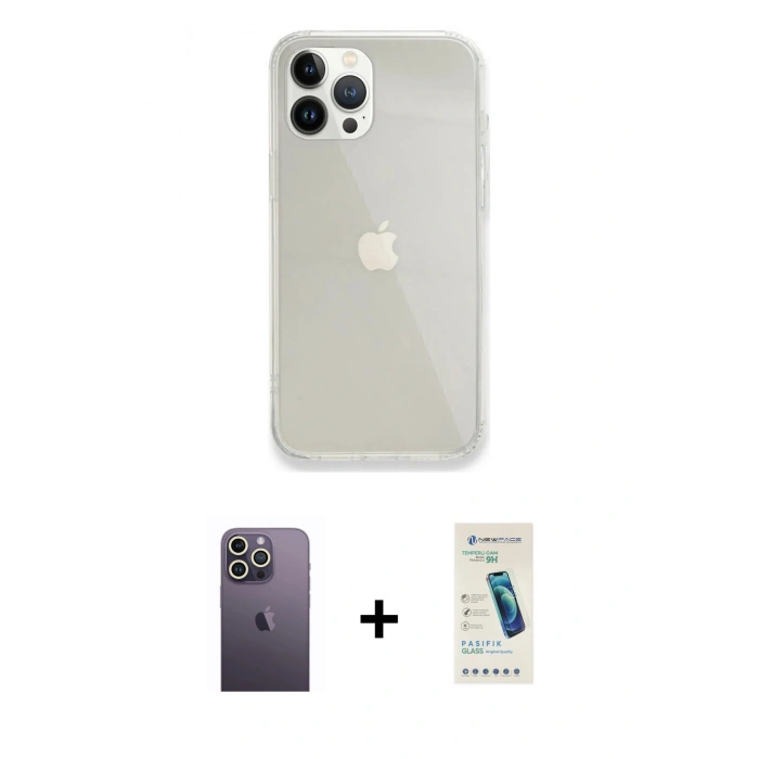 MARSİLYAN™- iPhone 13 Pro Max Kılıf Vadi Asil Prime - Şeffaf Pasifik Cam Ekran Koruyucu + Neon Fosforlu Kamera Lens - BZ