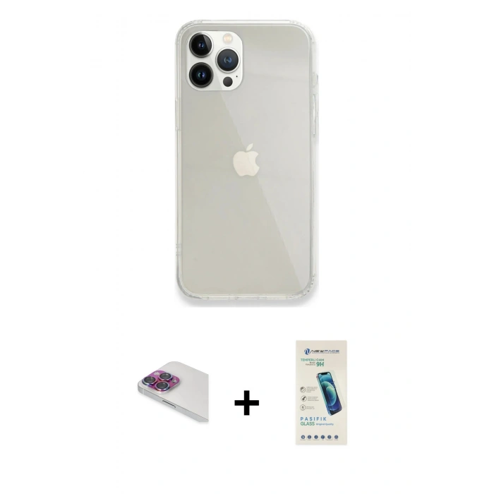 MARSİLYAN™- iPhone 13 Pro Max Kılıf Vadi Asil Prime - Şeffaf Pasifik Cam Ekran Koruyucu + Pers Alüminyum Kamera Lens - GI