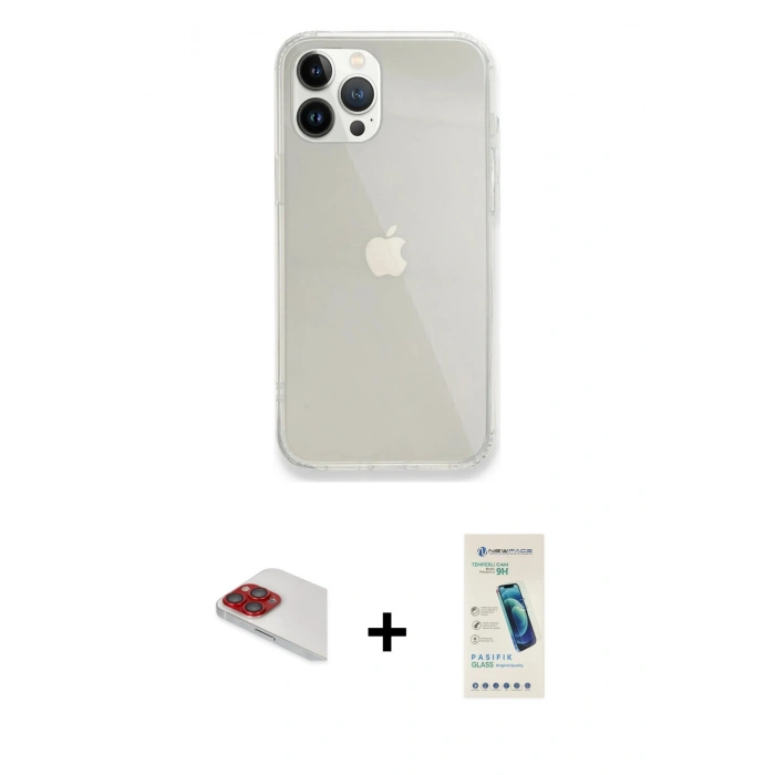 MARSİLYAN™- iPhone 13 Pro Max Kılıf Vadi Asil Prime - Şeffaf Pasifik Cam Ekran Koruyucu + Pers Alüminyum Kamera Lens - KI
