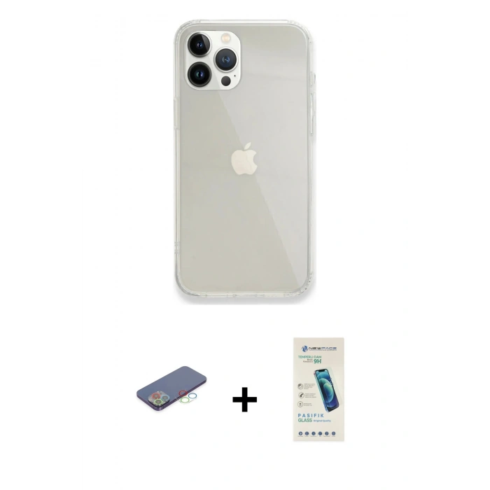 MARSİLYAN™- iPhone 13 Pro Max Kılıf Vadi Asil Prime - Şeffaf Pasifik Cam Ekran Koruyucu + Renkli Kamera Lens Koruma Cam - MI