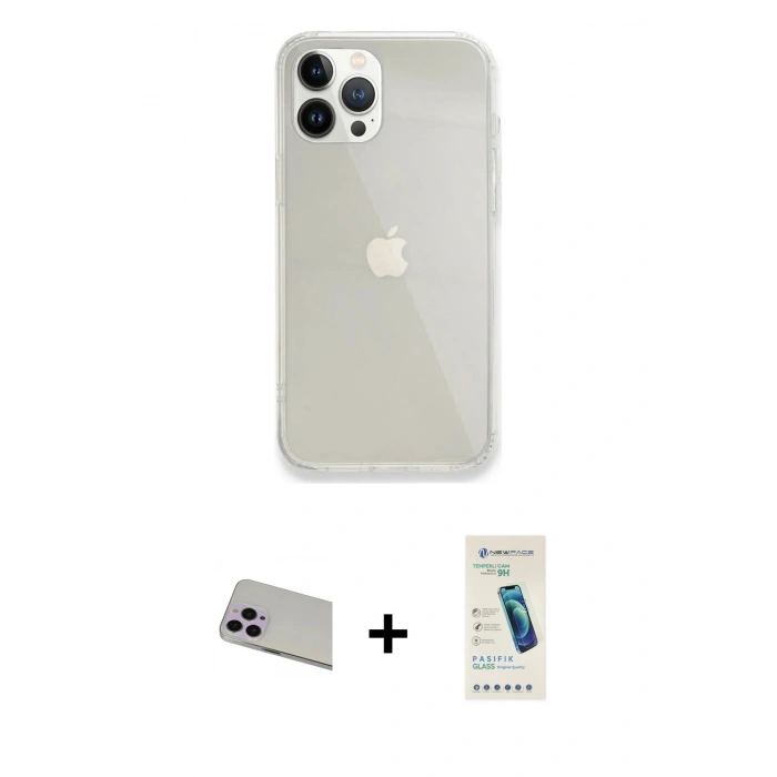 MARSİLYAN™- iPhone 13 Pro Max Kılıf Vadi Asil Prime - Şeffaf Pasifik Cam Ekran Koruyucu + Rainbow Kamera Lens Koruma Cam - MR