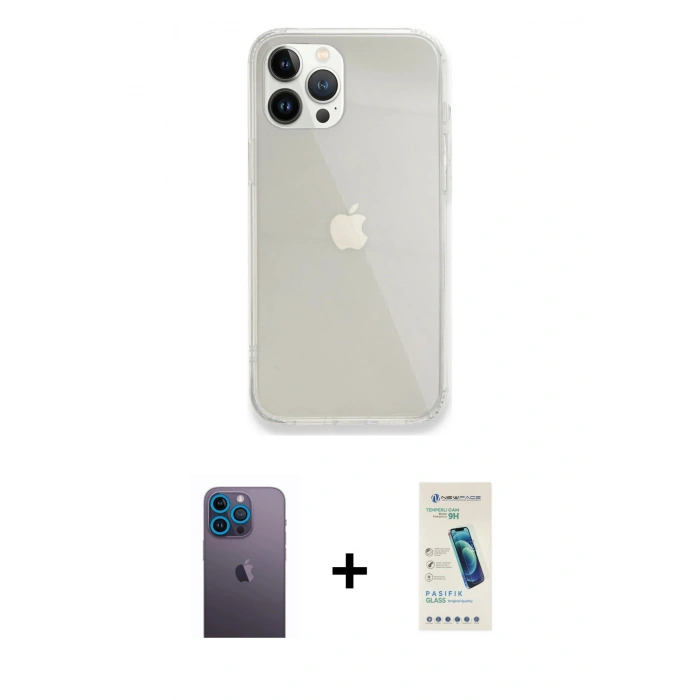 MARSİLYAN™- iPhone 13 Pro Max Kılıf Vadi Asil Prime - Şeffaf Pasifik Cam Ekran Koruyucu + Neon Fosforlu Kamera Lens - MI