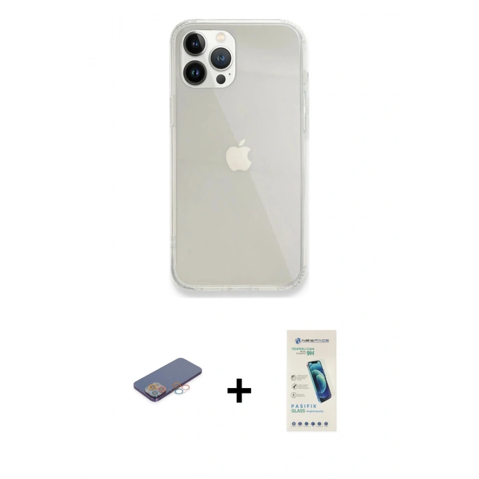MARSİLYAN™- iPhone 13 Pro Max Kılıf Vadi Asil Prime - Şeffaf Pasifik Cam Ekran Koruyucu + Renkli Kamera Lens Koruma Cam - PE