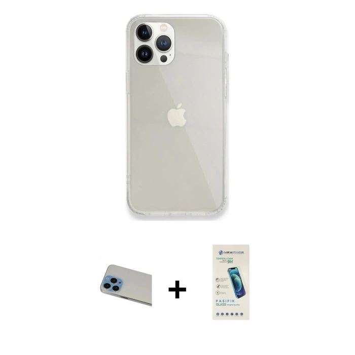 MARSİLYAN™- iPhone 13 Pro Max Kılıf Vadi Asil Prime - Şeffaf Pasifik Cam Ekran Koruyucu + Rainbow Kamera Lens Koruma Cam - MI