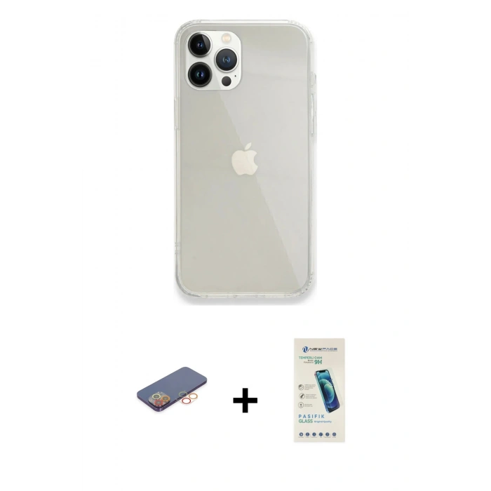 MARSİLYAN™- iPhone 13 Pro Max Kılıf Vadi Asil Prime - Şeffaf Pasifik Cam Ekran Koruyucu + Renkli Kamera Lens Koruma Cam - TU