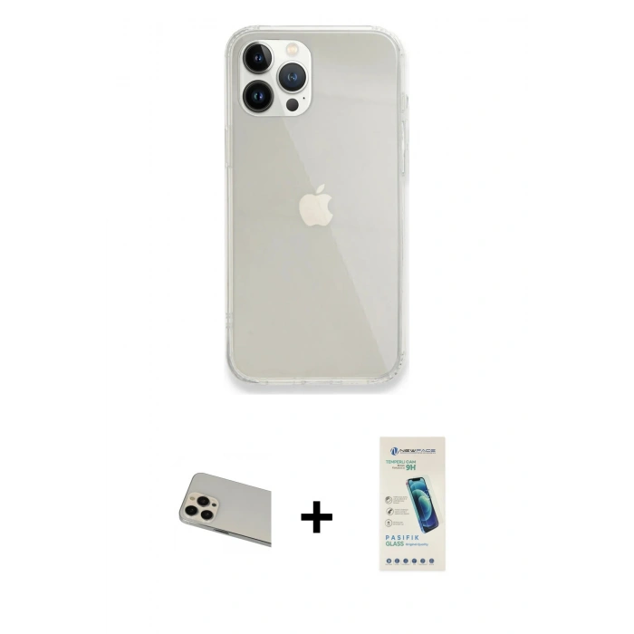 MARSİLYAN™- iPhone 13 Pro Max Kılıf Vadi Asil Prime - Şeffaf Pasifik Cam Ekran Koruyucu + Rose Gold Rainbow Kamera Lens Koruma Cam