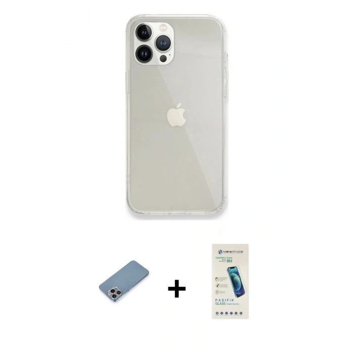 MARSİLYAN™- iPhone 13 Pro Max Kılıf Vadi Asil Prime - Şeffaf Pasifik Cam Ekran Koruyucu + Shine Kamera Lens Koruma Cam - GI