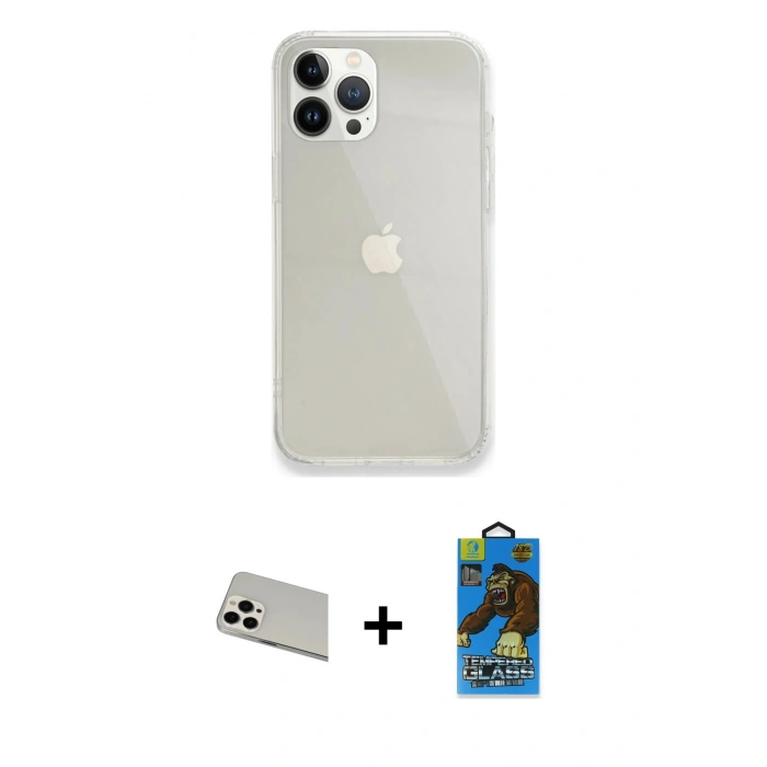 MARSİLYAN™- iPhone 13 Pro Max Kılıf Vadi Asil Prime - Siyah 18D Cam Ekran Koruyucu + Rainbow Kamera Lens Koruma Cam - BZ