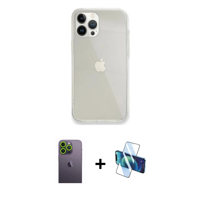 MARSİLYAN™- iPhone 13 Pro Max Kılıf Vadi Asil Prime - Siyah 3D Antistatik Cam Ekran Koruyucu + Neon Fosforlu Kamera Lens - YL