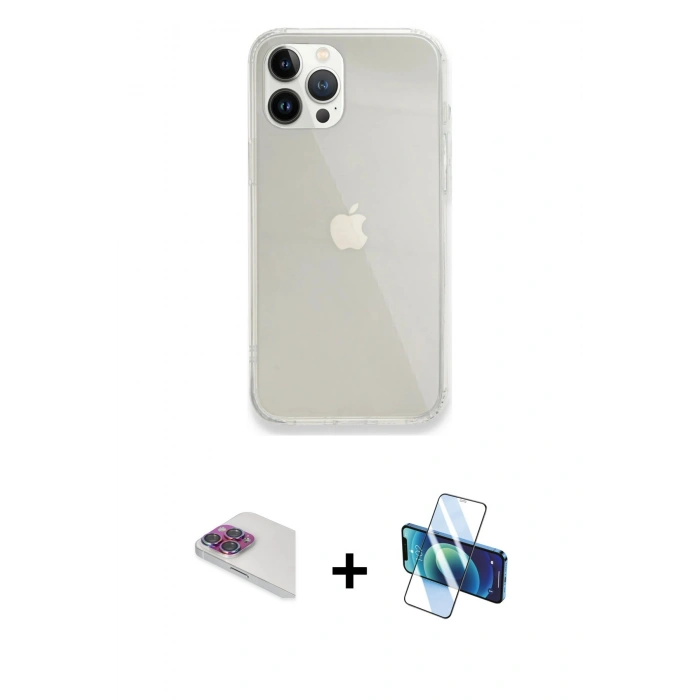 MARSİLYAN™- iPhone 13 Pro Max Kılıf Vadi Asil Prime - Siyah 3D Antistatik Cam Ekran Koruyucu + Pers Alüminyum Kamera Lens - GI