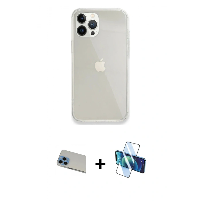 MARSİLYAN™- iPhone 13 Pro Max Kılıf Vadi Asil Prime - Siyah 3D Antistatik Cam Ekran Koruyucu + Rainbow Kamera Lens Koruma Cam - MI