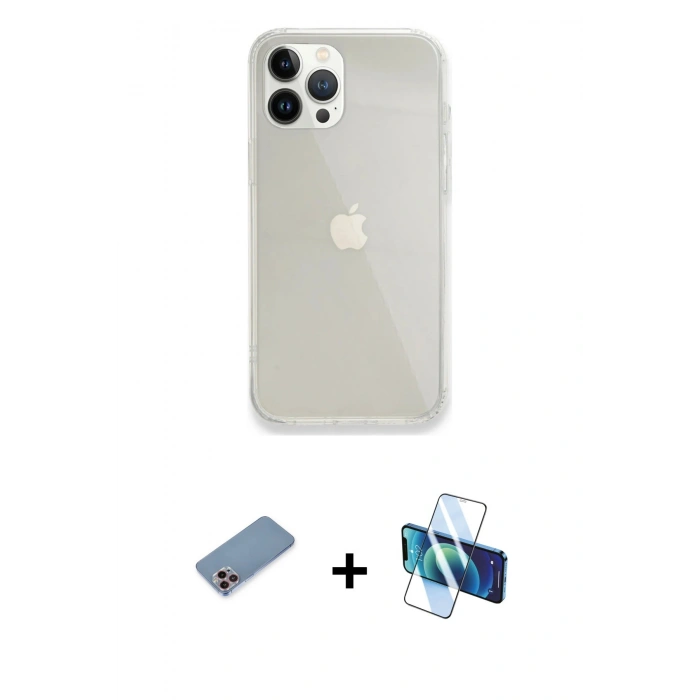 MARSİLYAN™- iPhone 13 Pro Max Kılıf Vadi Asil Prime - Siyah 3D Antistatik Cam Ekran Koruyucu + Shine Kamera Lens Koruma Cam - PE