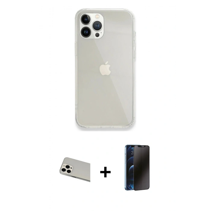 MARSİLYAN™- iPhone 13 Pro Max Kılıf Vadi Asil Prime - Siyah 3D Antistatik Hayalet Cam Ekran Koruyucu + Rainbow Kamera Lens Koruma Cam - BZ