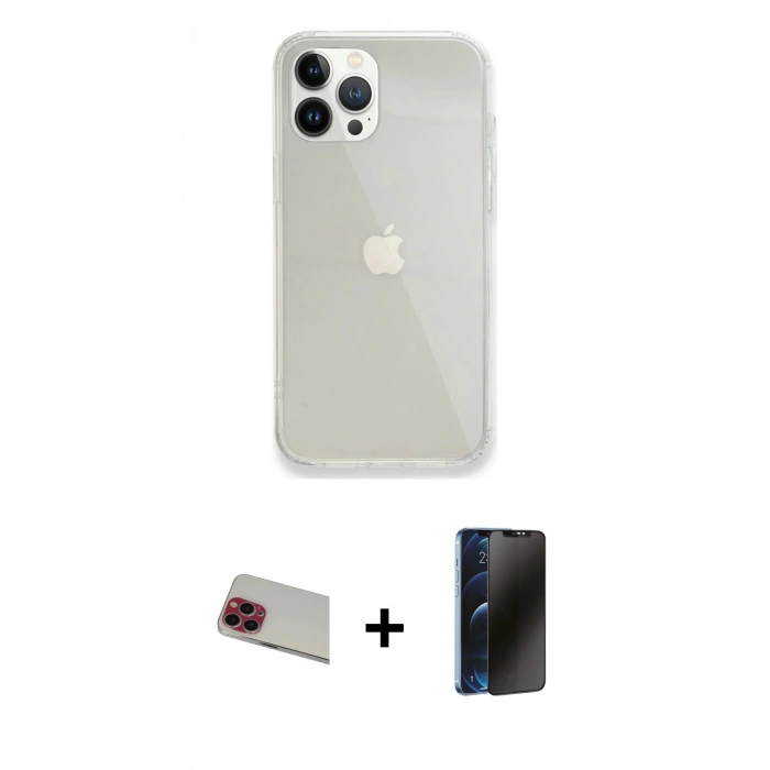 MARSİLYAN™- iPhone 13 Pro Max Kılıf Vadi Asil Prime - Siyah 3D Antistatik Hayalet Cam Ekran Koruyucu + Kırmızı Rainbow Kamera Lens Koruma Cam