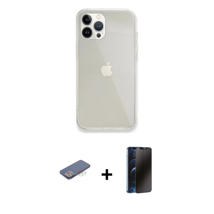 MARSİLYAN™- iPhone 13 Pro Max Kılıf Vadi Asil Prime - Siyah 3D Antistatik Hayalet Cam Ekran Koruyucu + Renkli Kamera Lens Koruma Cam - MI