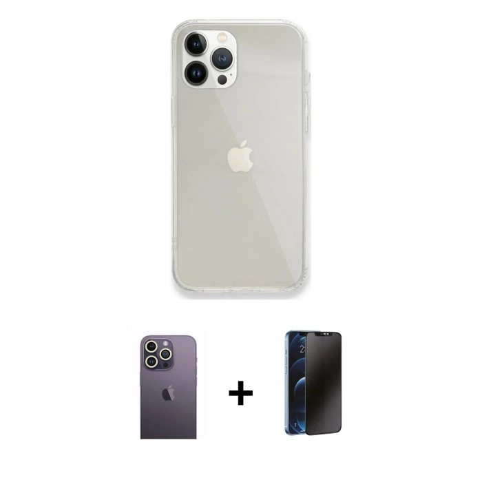 MARSİLYAN™- iPhone 13 Pro Max Kılıf Vadi Asil Prime - Siyah 3D Antistatik Hayalet Cam Ekran Koruyucu + Neon Fosforlu Kamera Lens - BZ